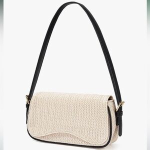 *New* Shoulder Bag Purse/Trendy Underarm Crescent - Black and Raffia Woven